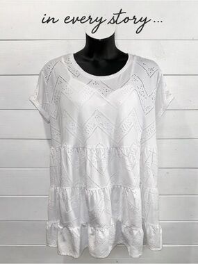 IN EVERY STORY – White Eyelet Dress with Lining – Size X – 2-Piece Set